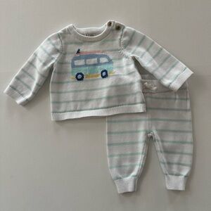 Janie and Jack 0-3 Months Baby Boy Sweater Pants Set Outfit White Mint Cotton